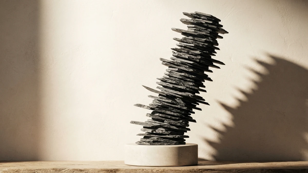 A leaning tower of slate discs, illustrating stacked combining marks