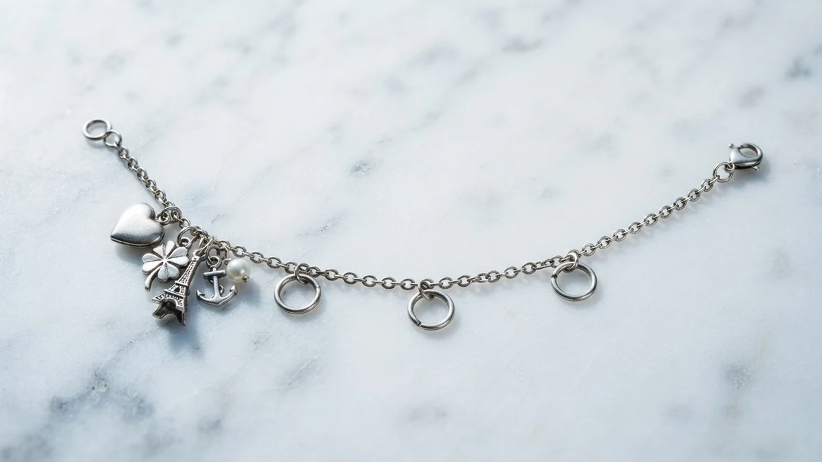 A charm bracelet with missing charms, illustrating a field stripping combo pieces