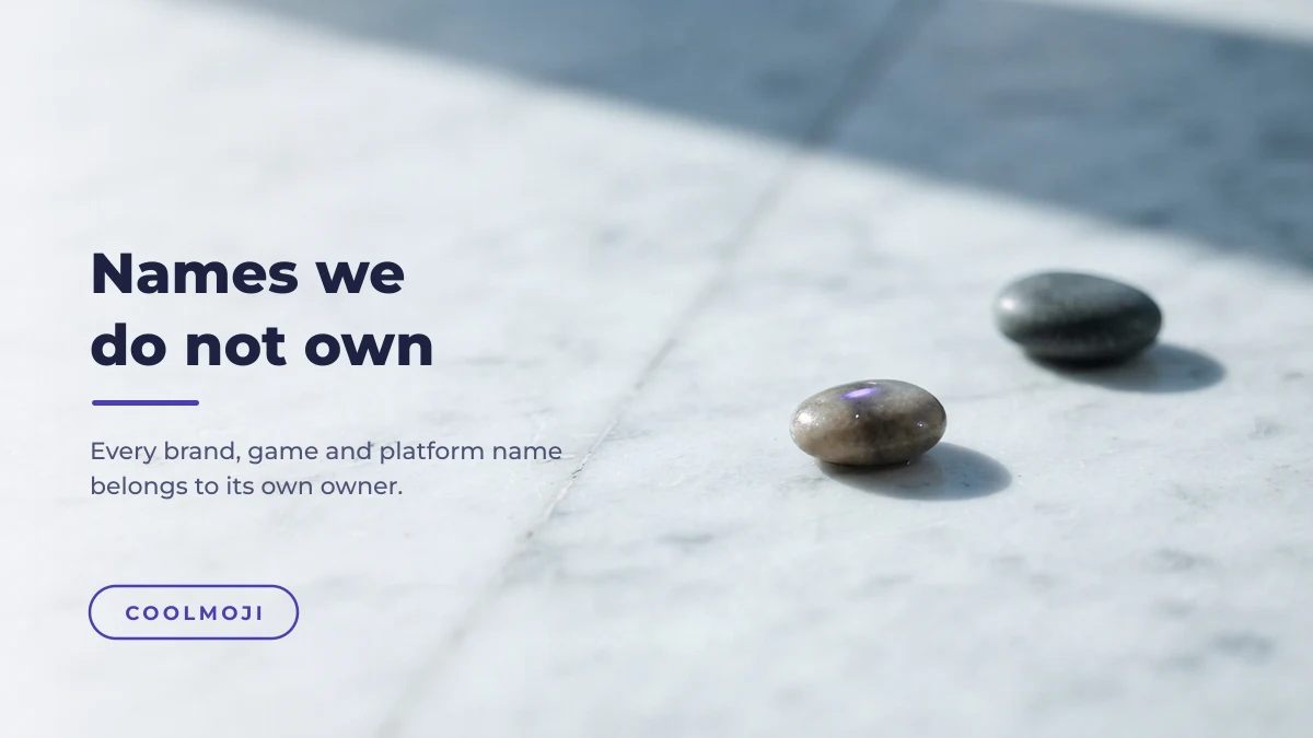 Two stones separated on marble, illustrating that brand names on COOLMOJI belong to their owners