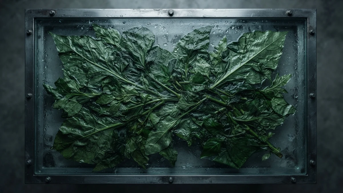 A plant pressed flat under glass, illustrating clamped line height cutting off marks