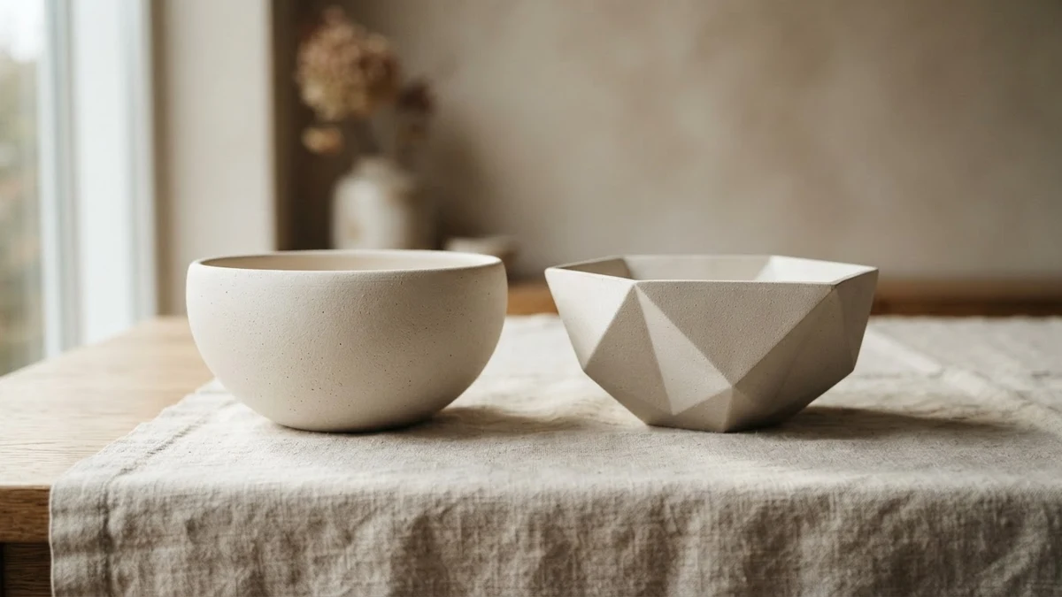 Two bowls, one round one angular, illustrating why roundness reads as cute