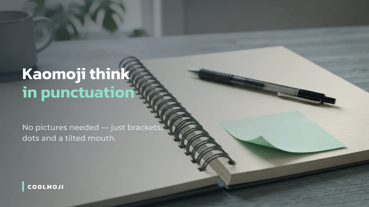 Thinking kaomoji faces written with punctuation in a notebook
