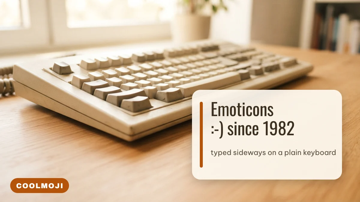 Emoticon history illustrated with a vintage 1980s computer keyboard